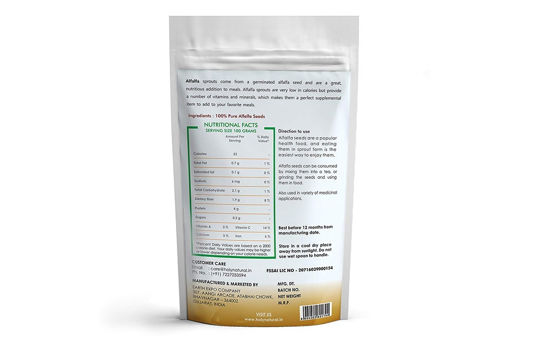 Holy Natural Alfalfa Seeds    Pack  100 grams